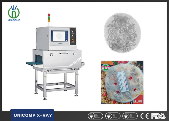 Máquina de detección de metal compacta de rayos X Unicomp UNX4015N para alimentos para aves de corral envasados pequeños con tecnología de aprendizaje de IA